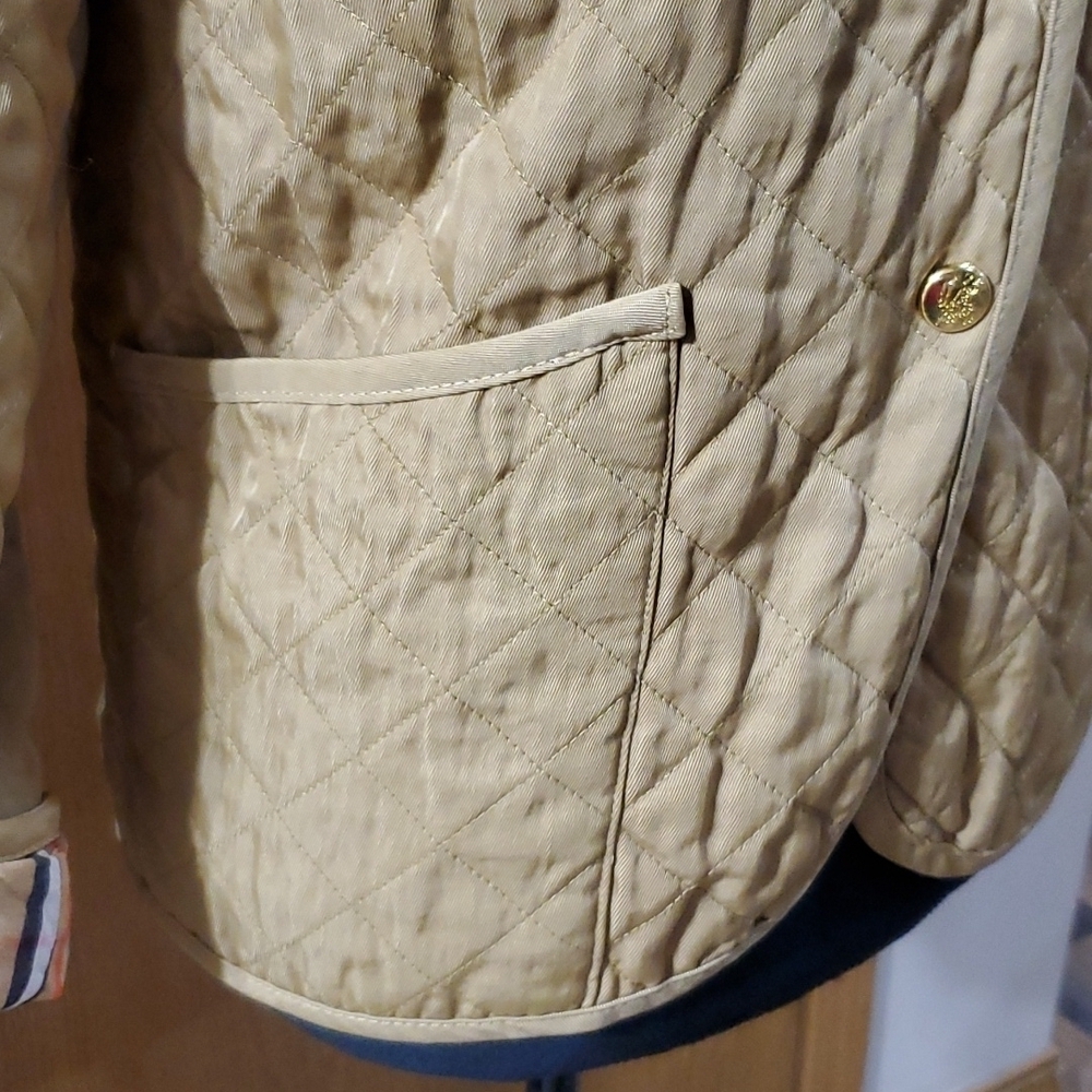 Burberry tan quilted cotton jacket coat nova check flip cuff and collar reverse - Picture 4 of 14